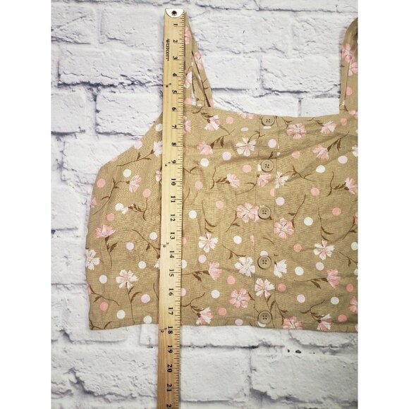 BP Womens Front Button Linen Tan Beige Pink Sophia Floral Crop Top Size 2X - Picture 3 of 5